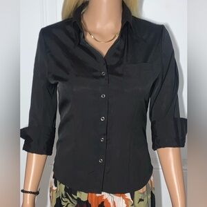 MKM Designs Vintage Black snap up 1/4 sleeve collared shirt Women’s Medium